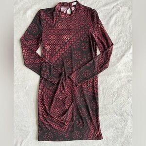 Bcbg Generation Womens  Dress Mock Neck Long Sleeve Black Red M